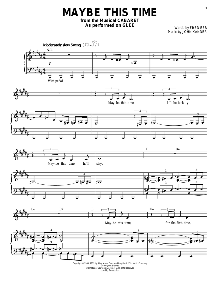 Maybe This Time Piano, Vocal scores gallery preview page 1