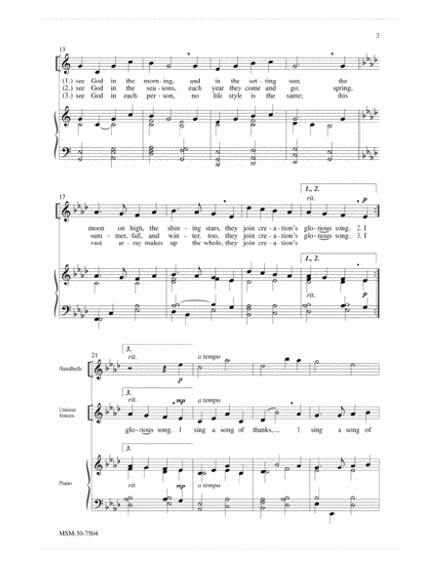I Sing a Song of Thanks and Joy Unison Choir scores gallery preview page 3