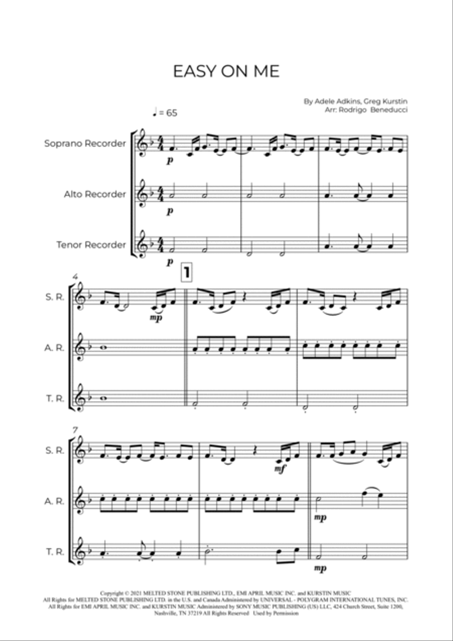 Easy On Me Soprano Recorder scores gallery preview page 2