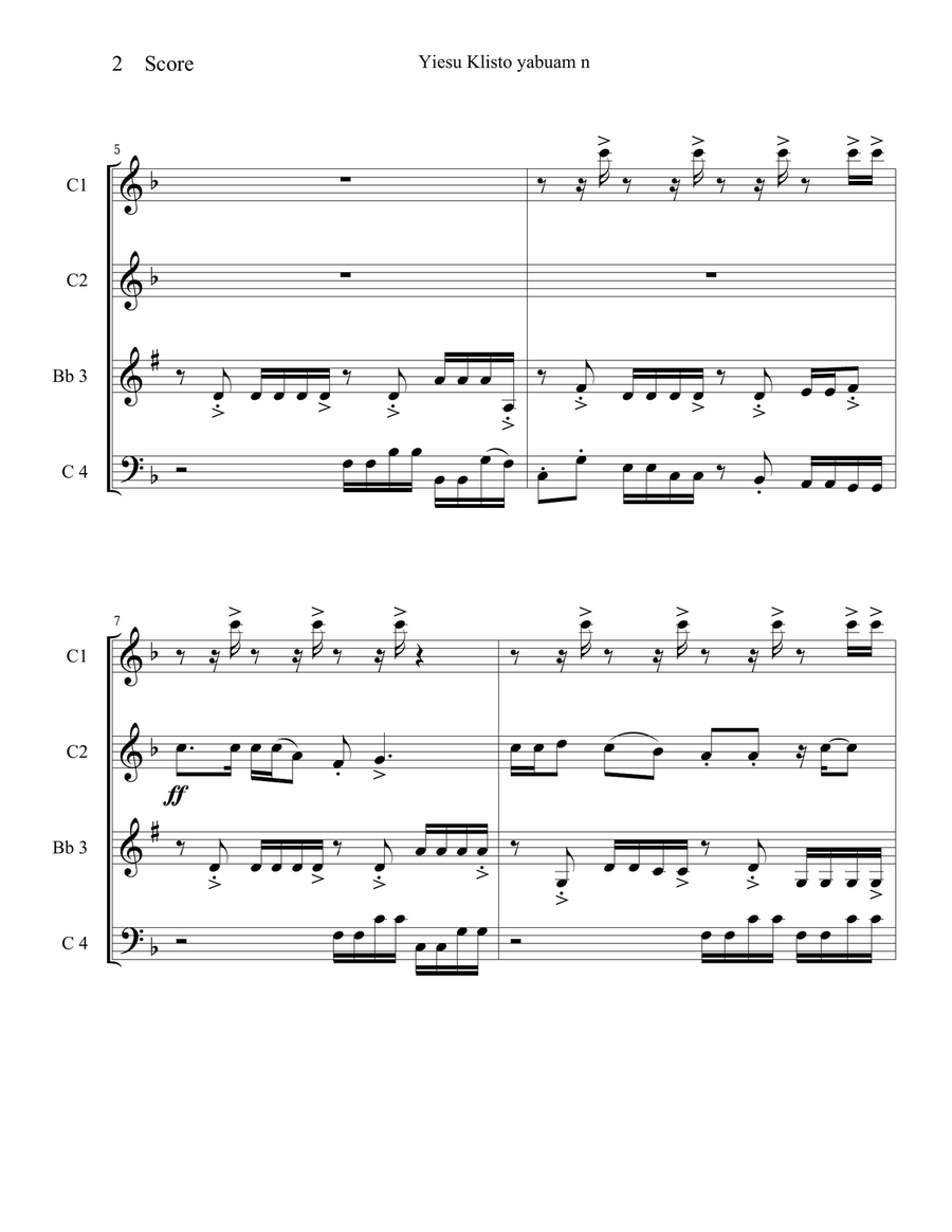 In Jesus Christ's Love - Hymn from Togo, Africa for 4 woodwinds Small Ensemble scores gallery preview page 2