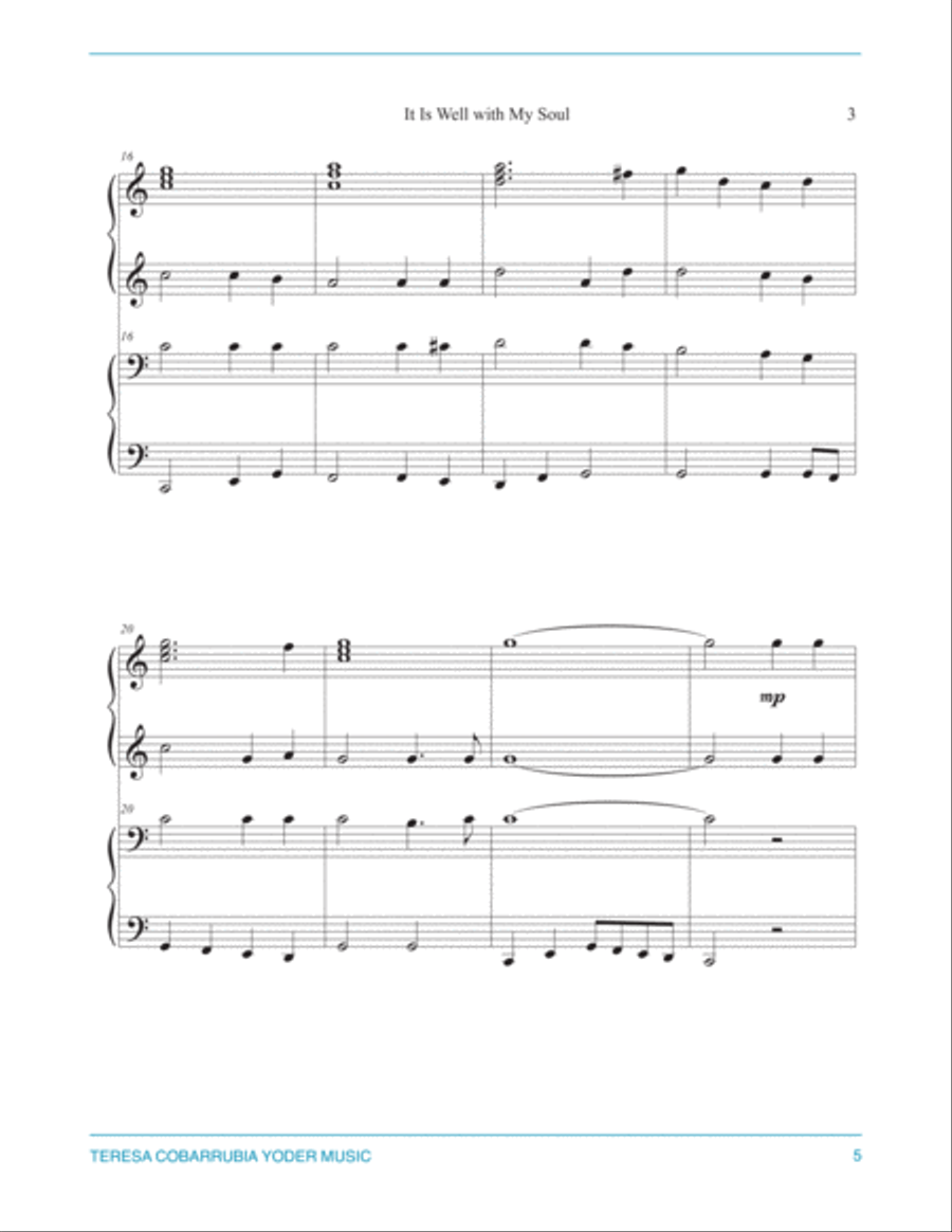 It Is Well With My Soul, Easy Piano Duet for 1 Piano/4 Hands by Teresa Cobarrubia Yoder, ASCAP Easy Piano scores gallery preview page 5
