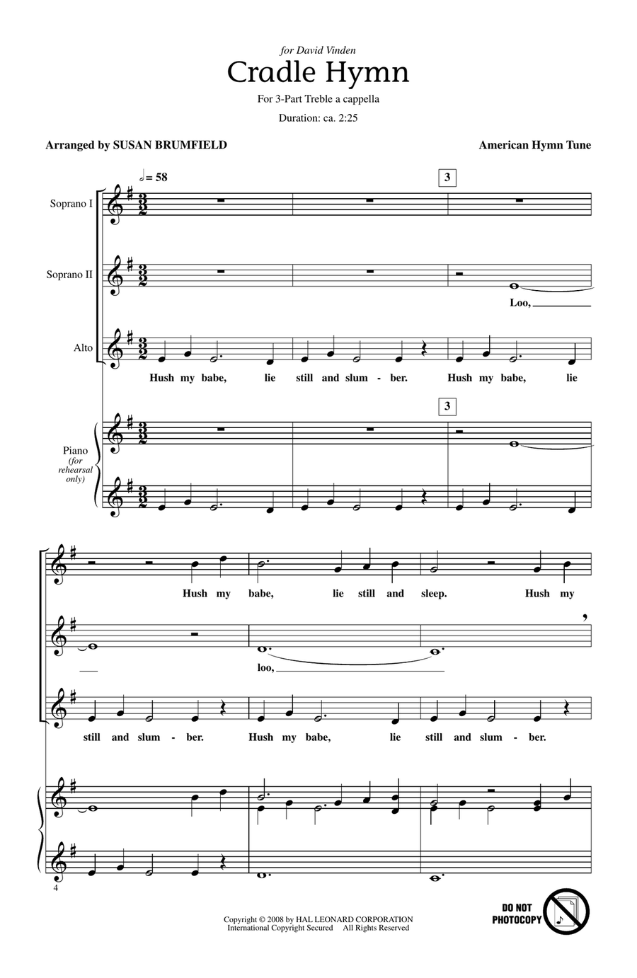 Cradle Hymn (arr. Susan Brumfield)