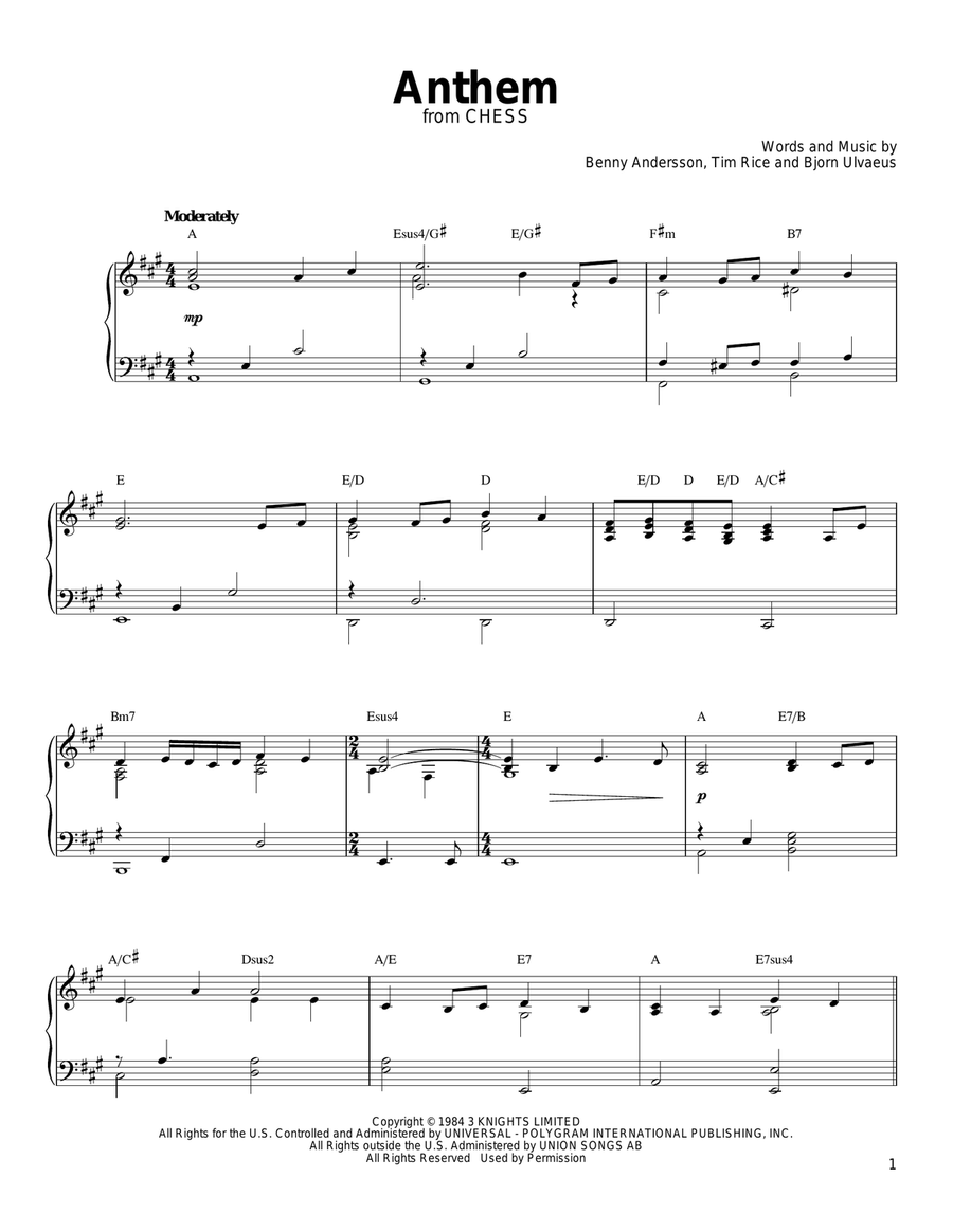 Anthem Piano, Vocal, Guitar scores gallery preview page 1