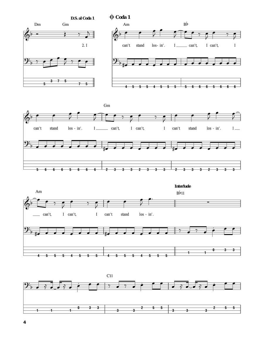 Can't Stand Losing You Can't Stand Losing You Bass Guitar Tablature scores gallery preview page 4
