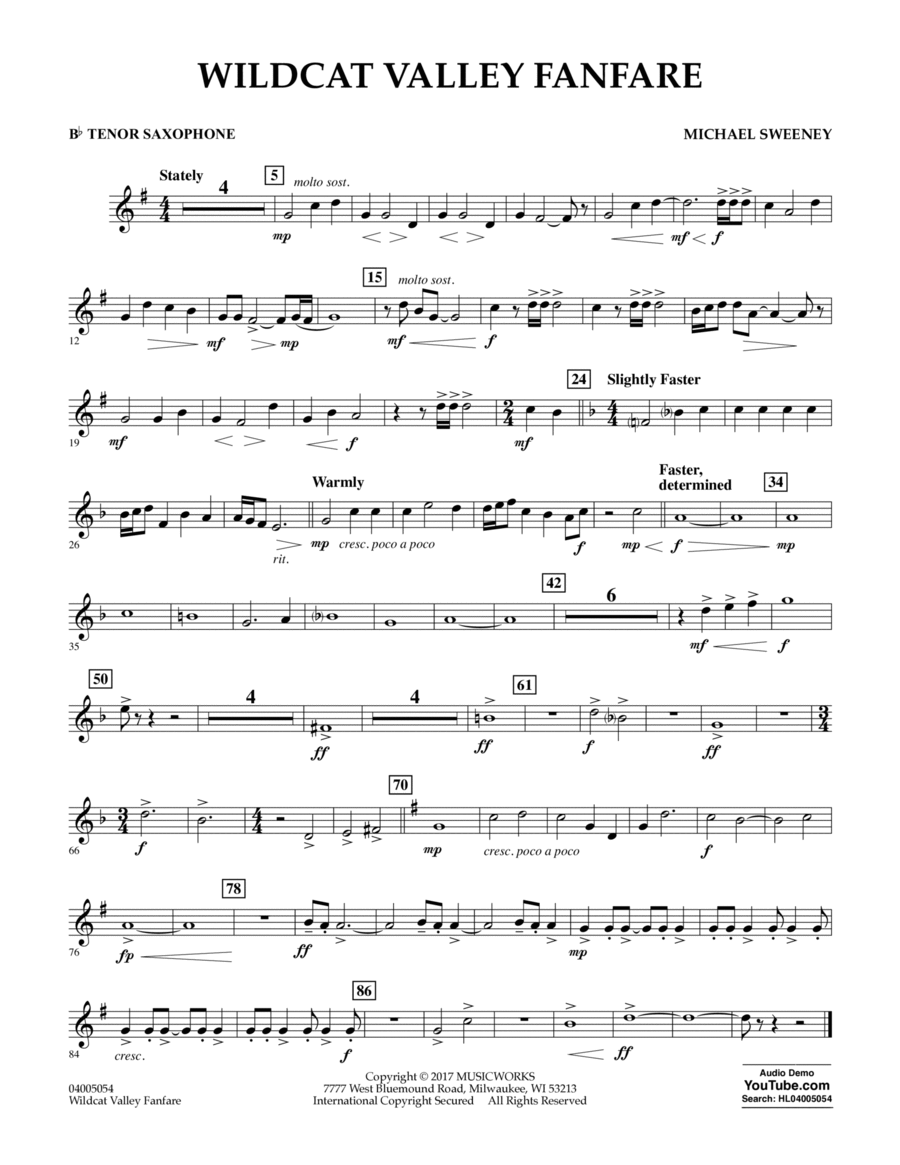 Wildcat Valley Fanfare - Bb Tenor Saxophone Tenor Saxophone scores gallery preview page 1