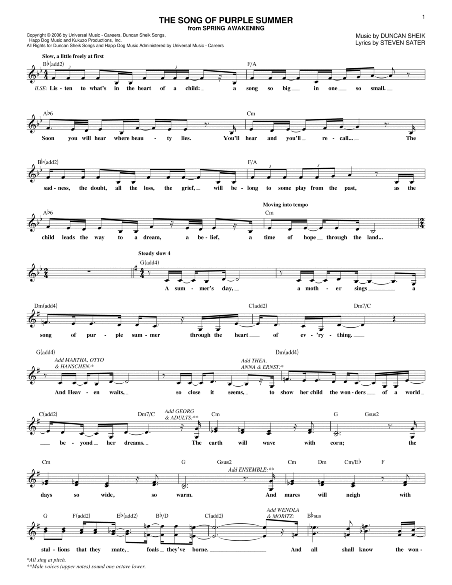 The Song Of Purple Summer Piano scores gallery preview page 1