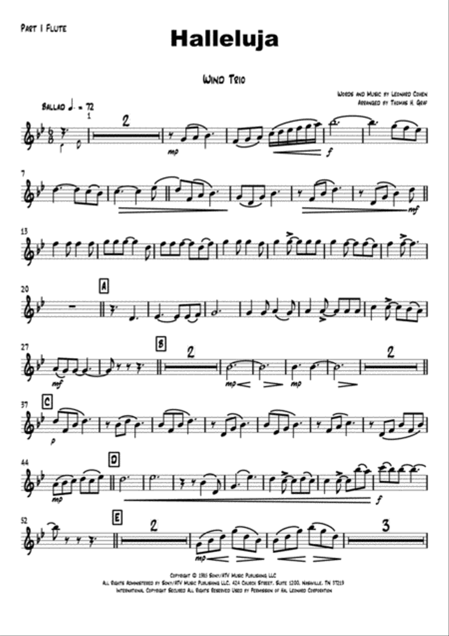 Hallelujah Woodwind Trio scores gallery preview page 5