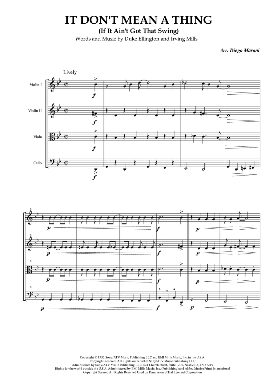 It Don't Mean A Thing (If It Ain't Got That Swing) String Quartet scores gallery preview page 3