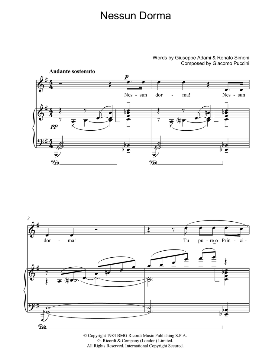 Nessun Dorma (from Turandot) Piano, Vocal scores gallery preview page 1