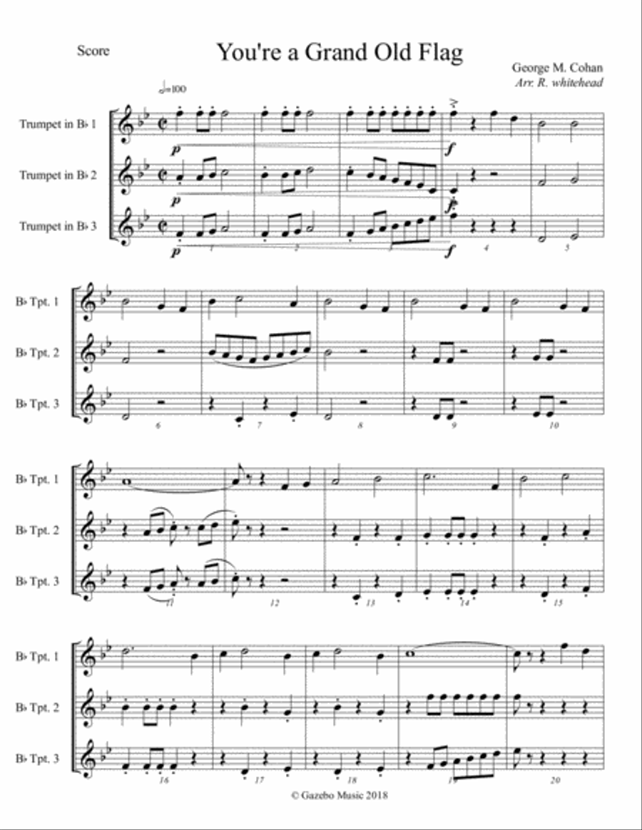 You're A Grand Old Flag Brass Ensemble scores gallery preview page 1