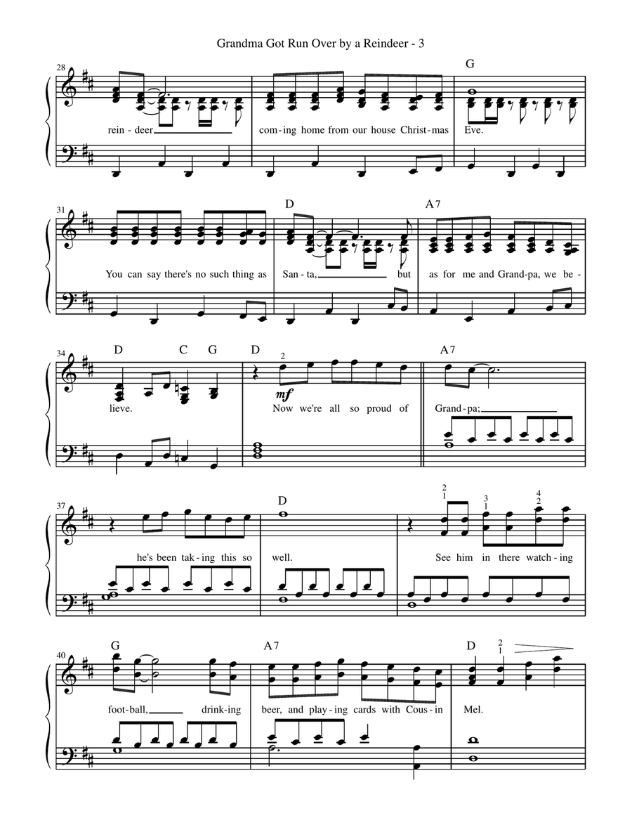 Grandma Got Run Over By A Reindeer Piano, Vocal scores gallery preview page 4