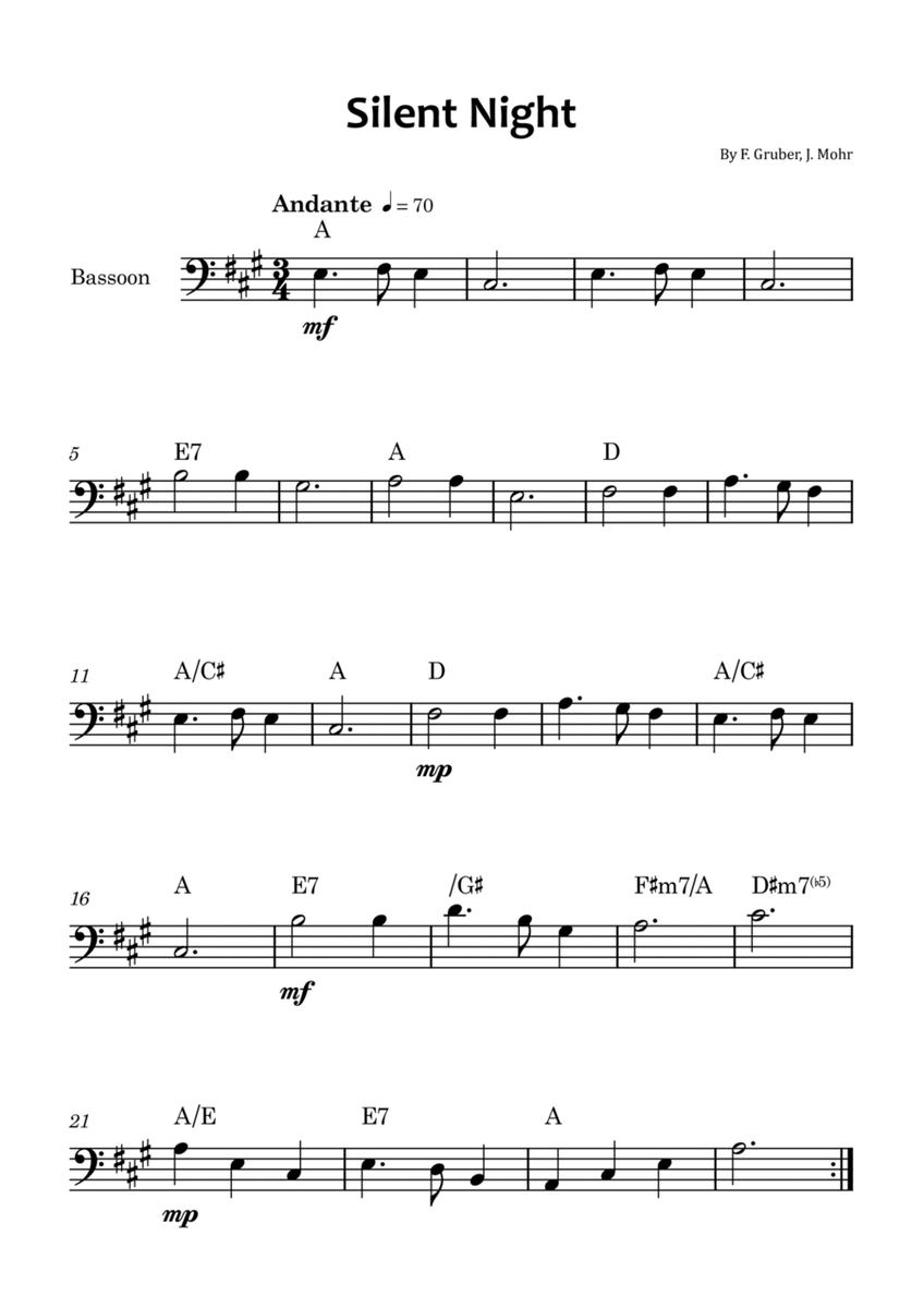 Silent Night - Bassoon solo with chord symbols image number null