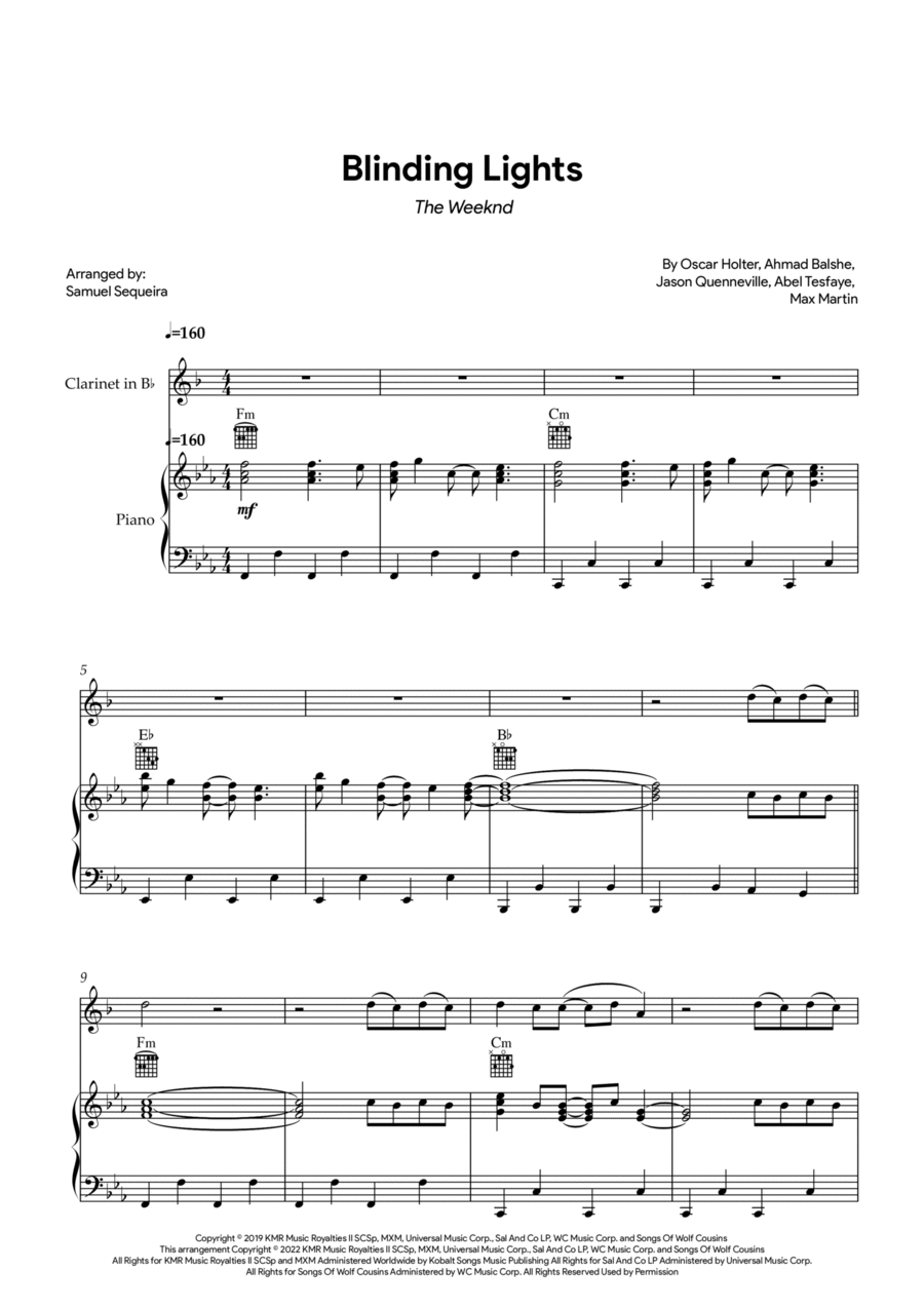 Blinding Lights B-Flat Clarinet scores gallery preview page 1
