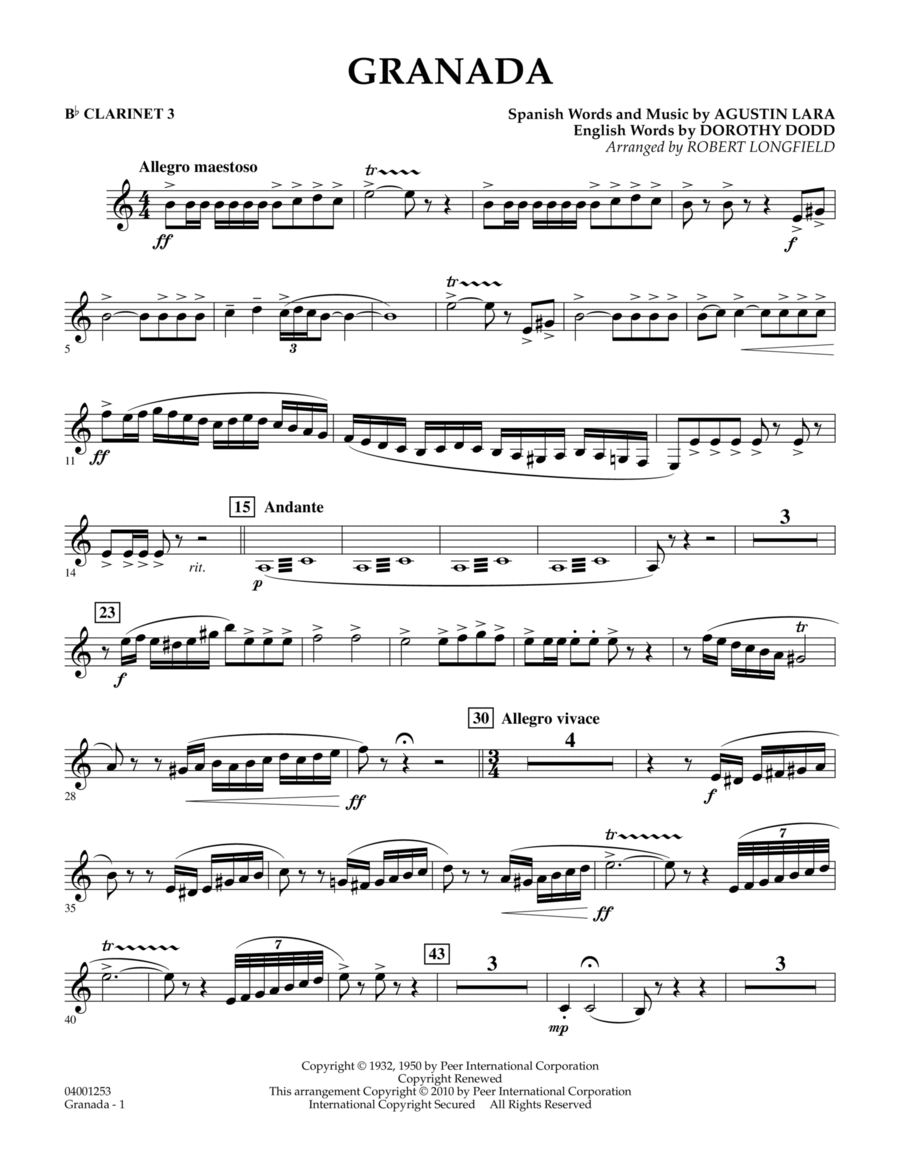 Granada - Bb Clarinet 3 Concert Band scores gallery preview page 1