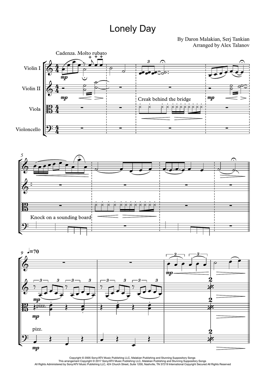 Lonely Day Lonely Day String Quartet scores gallery preview page 2