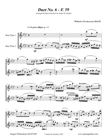 WF Bach: Duet No. 6 for Bass Flute Duo image number null
