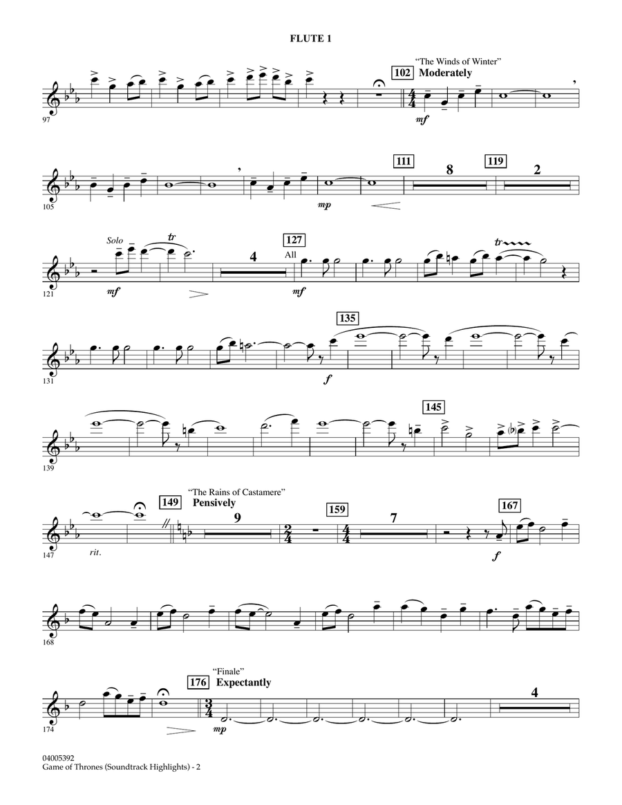 Game Of Thrones (Soundtrack Highlights) (arr. Jay Bocook) - Flute 1 Concert Band scores gallery preview page 2