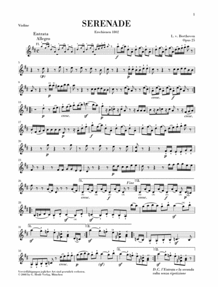 Serenade in D Major Op. 25 for Flute, Violin and Viola – Revised Edition