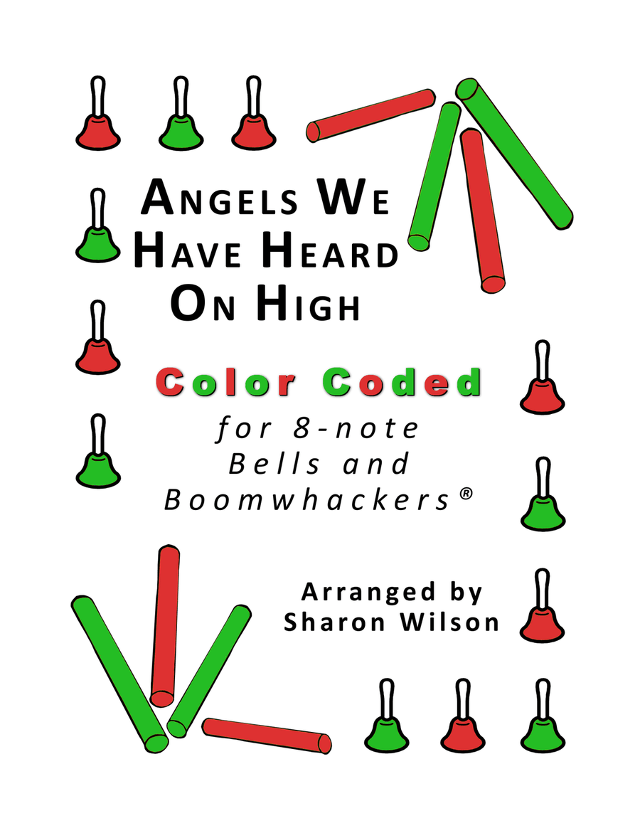 Angels We have Heard on High for 8-note Bells and Boomwhackers (with Color Coded Notes) Handbell Choir scores gallery preview page 1