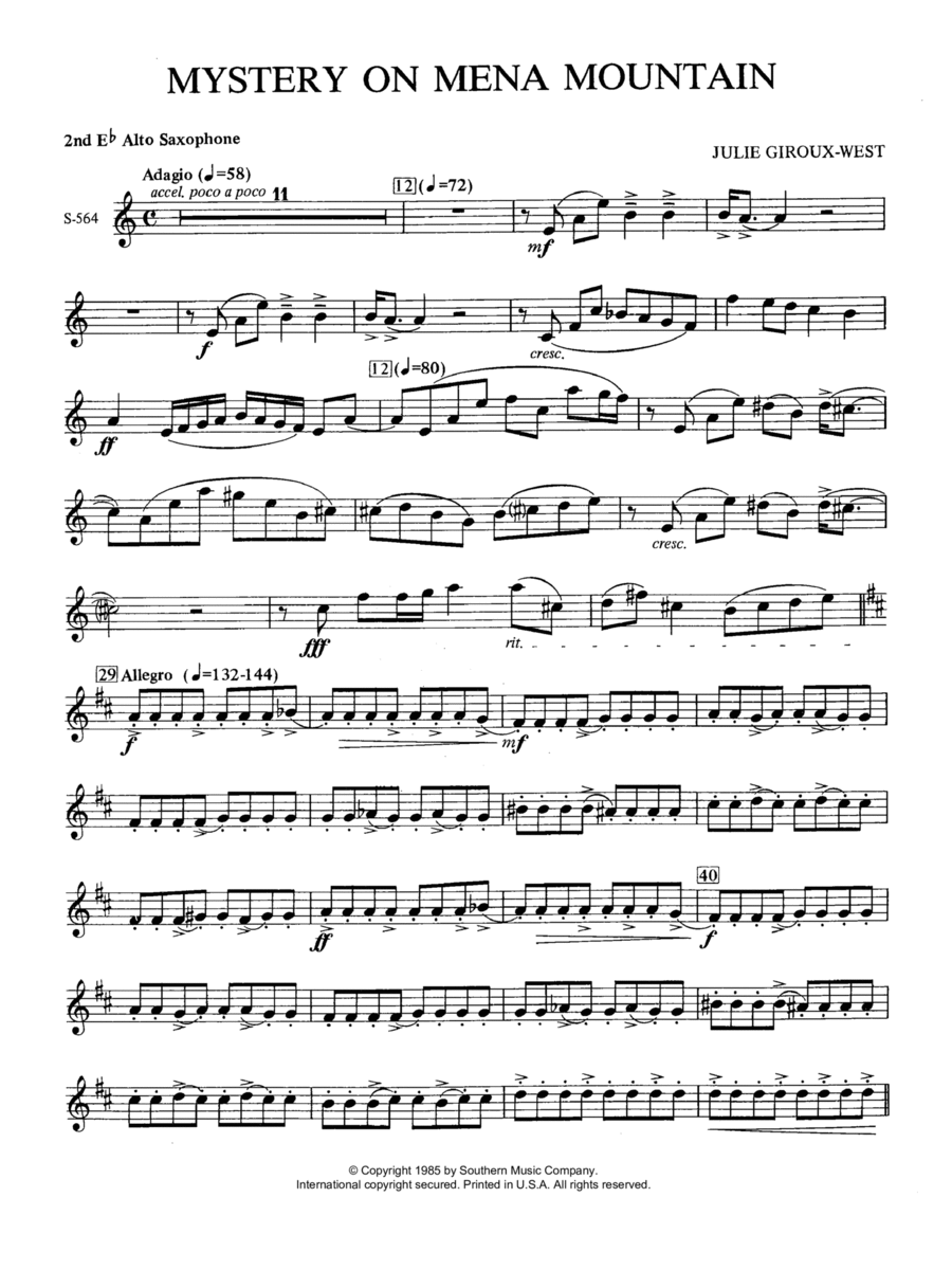 Mystery on Mena Mountain - Alto Saxophone 2 Concert Band scores gallery preview page 1