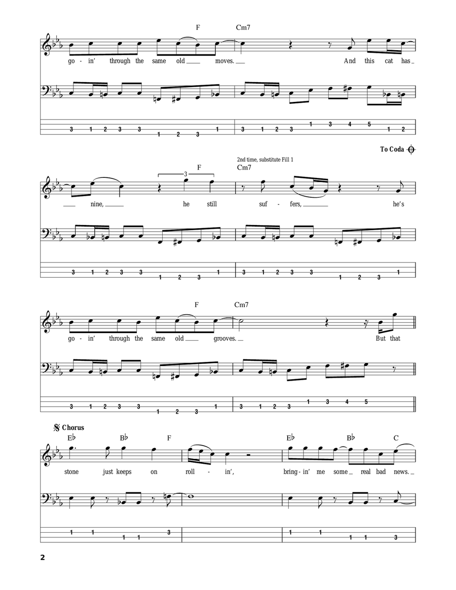 Too Rolling Stoned Bass Guitar Tablature scores gallery preview page 2