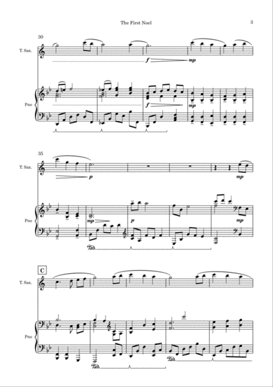 The First Noel (O Primeiro Natal) - Piano and Tenor Saxophone Woodwind Duet scores gallery preview page 4