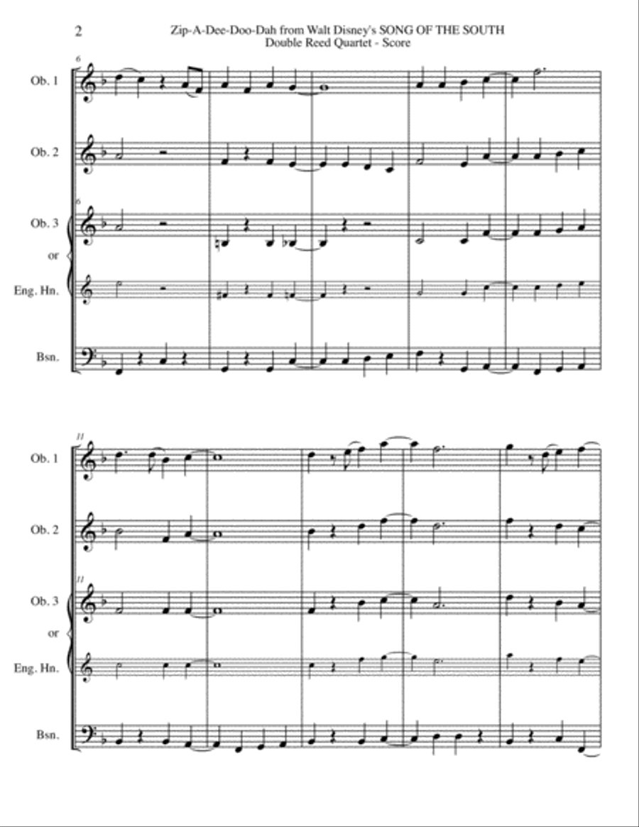 Zip-A-Dee-Doo-Dah Woodwind Quartet scores gallery preview page 2