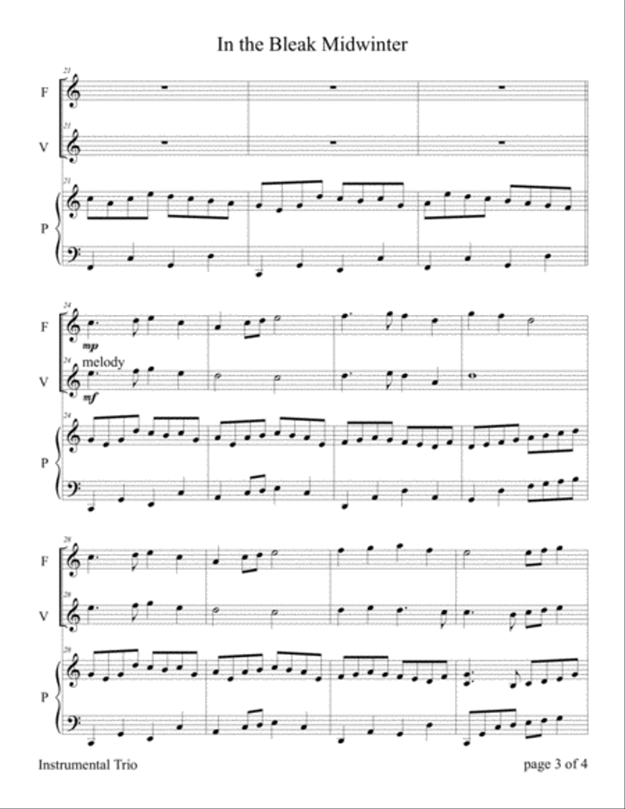 In the Bleak Midwinter (for Flute and/or Violin Duet with Piano accompaniment) Flute scores gallery preview page 6