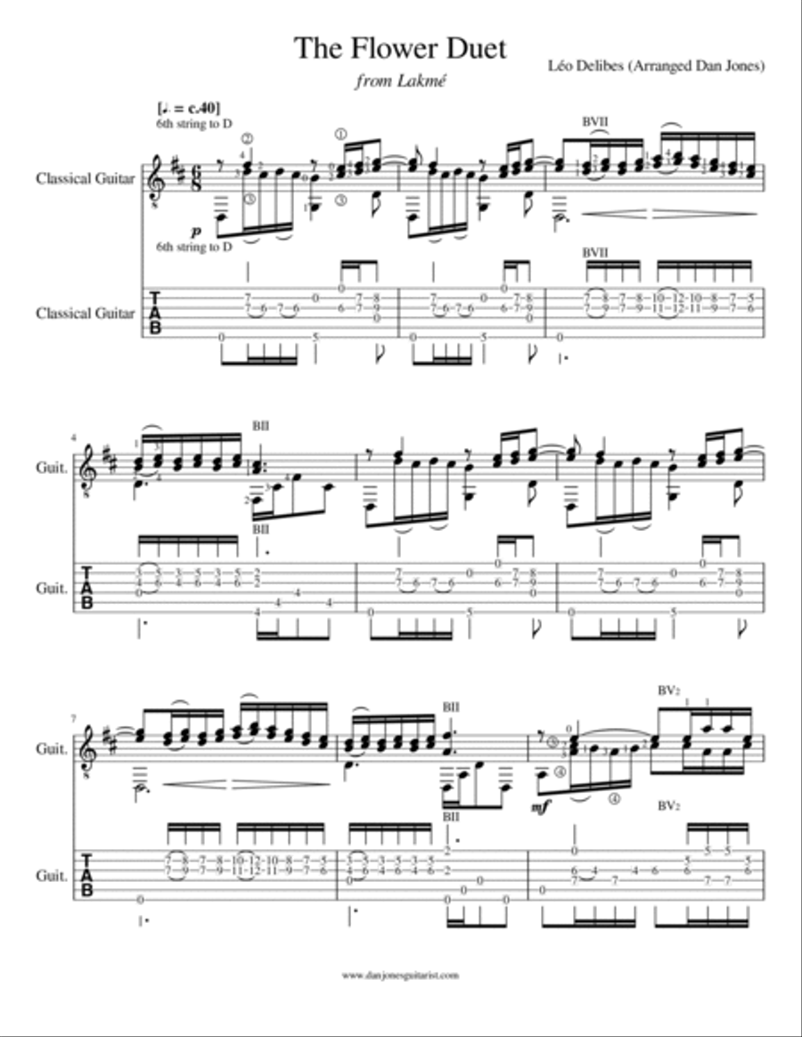 The Flower Duet from Lakmé for Solo Guitar Classical Guitar scores gallery preview page 2