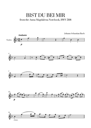 Johann Sebastian Bach - Bist du bei Mir (BWV 508) (F major) for Violin Solo