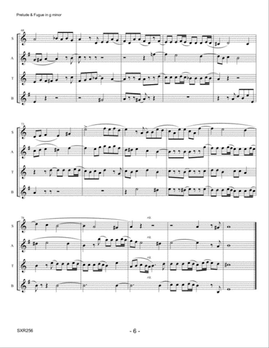 PRELUDE & FUGUE IN G MINOR - SATB SAX QUARTET (based on Organ solo by J.S. Bach) Woodwind Quartet scores gallery preview page 6