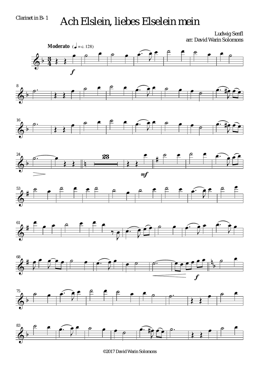Ach Elslein, liebes Elselein mein for clarinet quartet (4 B flats) Clarinet Quartet scores gallery preview page 6