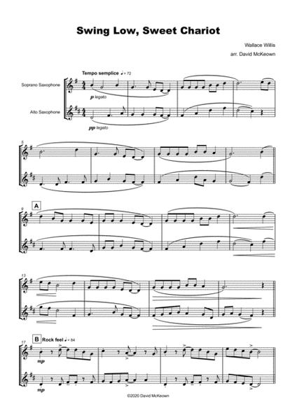 Swing Low, Swing Chariot, Gospel Song for Soprano and Alto Saxophone Duet