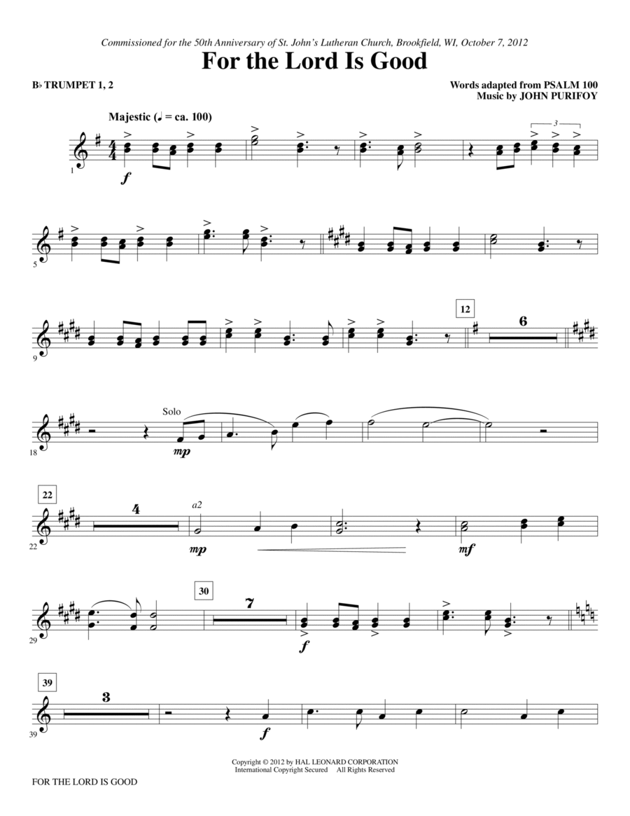 For The Lord Is Good - Bb Trumpet 1,2 Choir scores gallery preview page 1