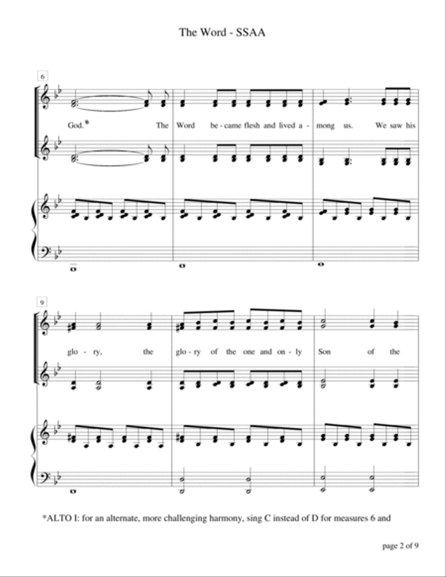 The Word (SSAA a cappella with optional piano accompaniment) SSAA scores gallery preview page 5