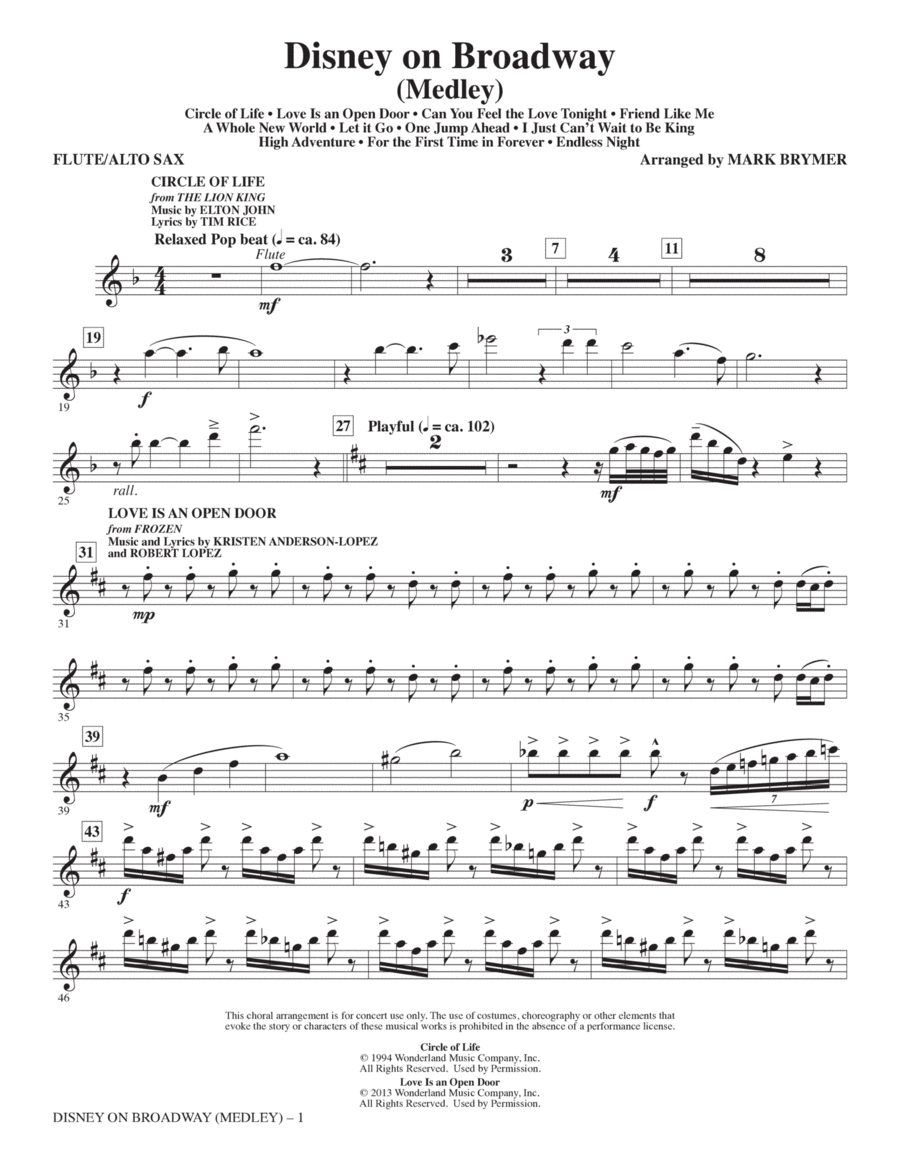 Disney On Broadway (Medley) - Flute/Alto Sax