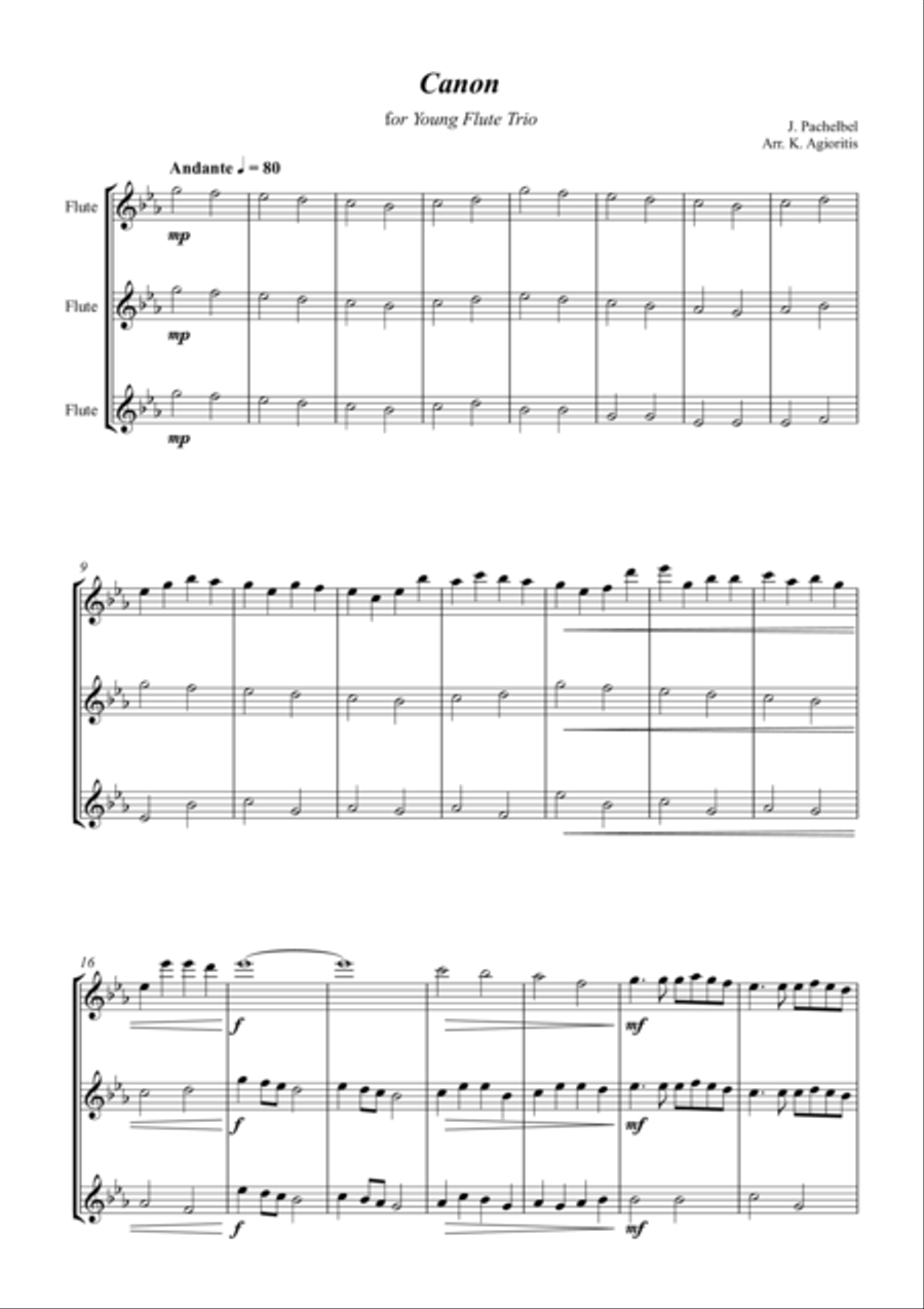 Pachelbel's Canon - for Young Flute Trio Flute Trio scores gallery preview page 1