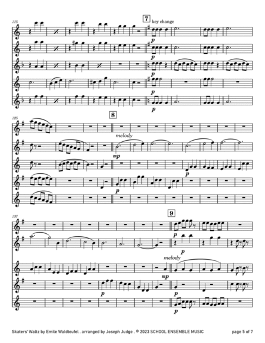 Skaters' Waltz by Waldteufel for Saxophone Quartet in Schools Saxophone Quartet scores gallery preview page 5