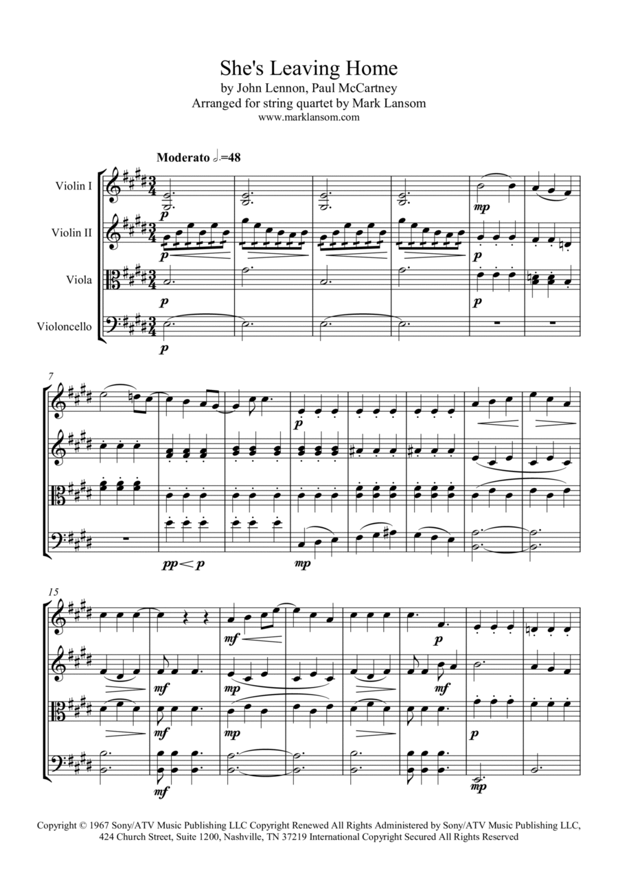 She's Leaving Home String Quartet scores gallery preview page 1