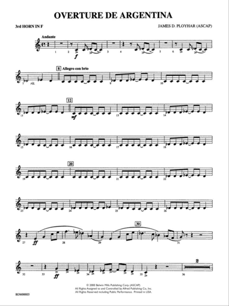 Overture de Argentina: 3rd F Horn Concert Band scores gallery preview page 1