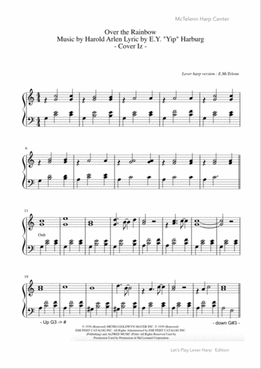 Over The Rainbow (from The Wizard Of Oz) Harp scores gallery preview page 4