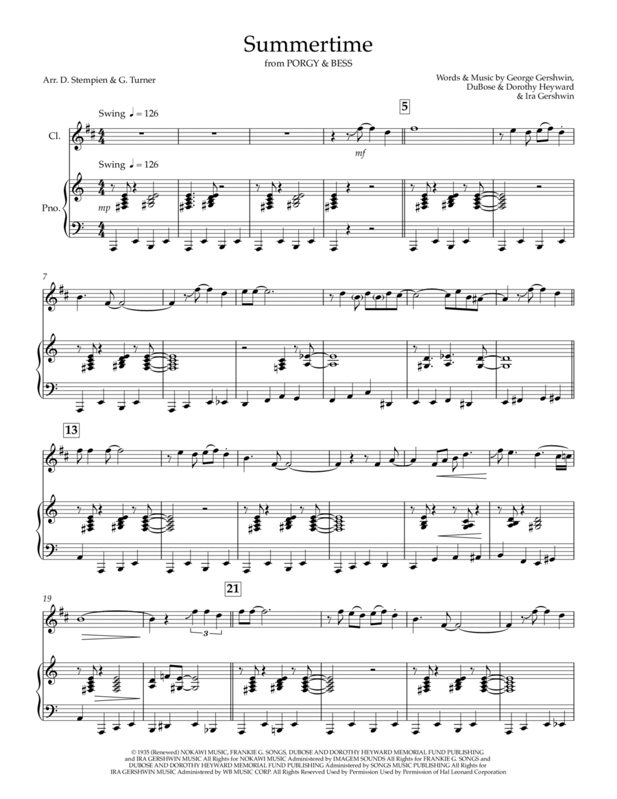 Summertime B-Flat Clarinet scores gallery preview page 1