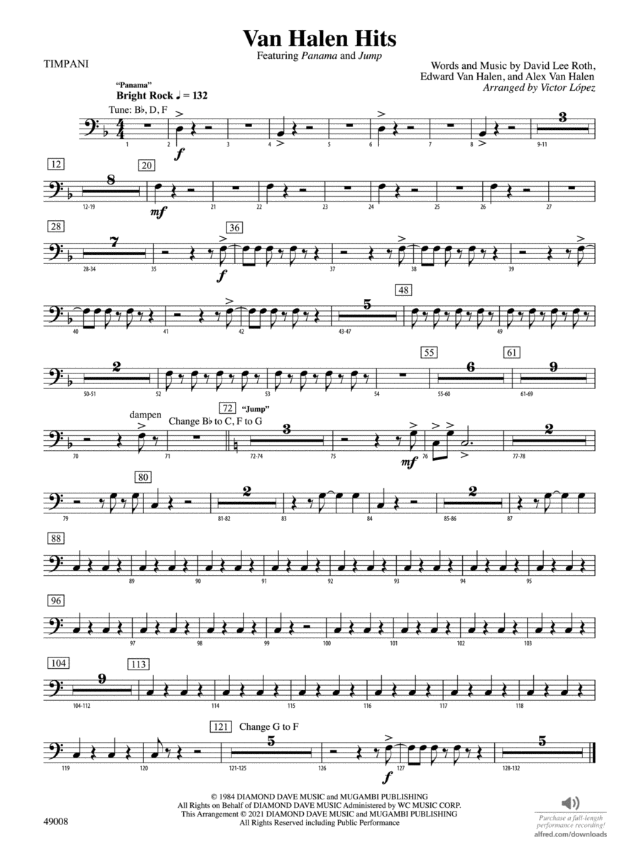 Van Halen Hits: Timpani Full Orchestra scores gallery preview page 1