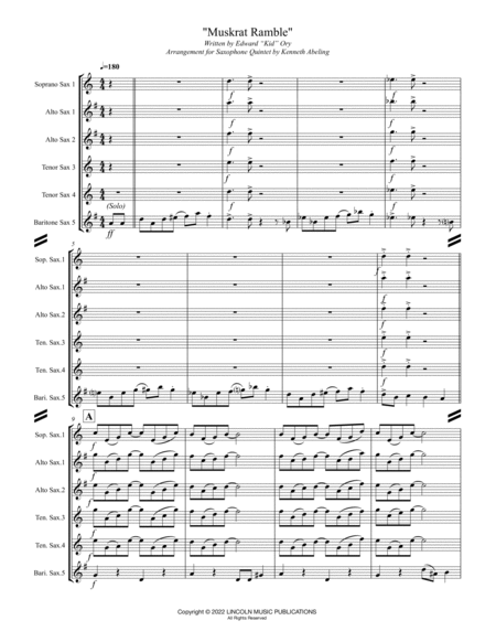 Muskrat Ramble (for Saxophone Quintet SATTB or AATTB) image number null