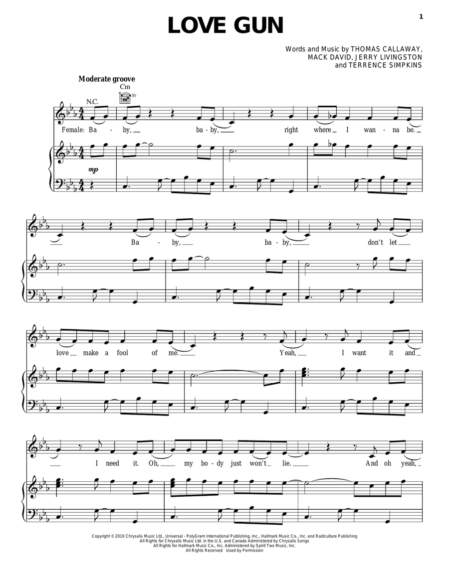 Love Gun Love Gun Piano, Vocal, Guitar scores gallery preview page 1