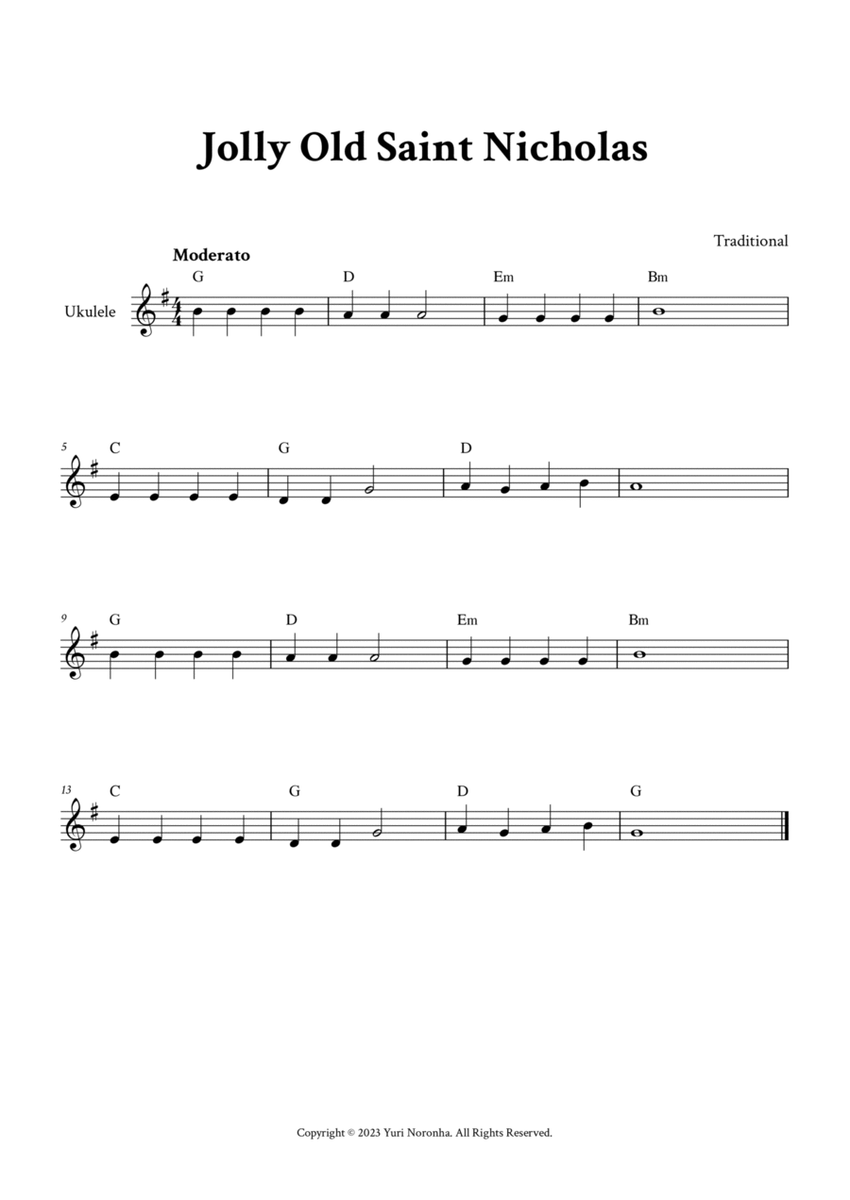Jolly Old Saint Nicholas - For Ukulele (G Major - with Chords) image number null