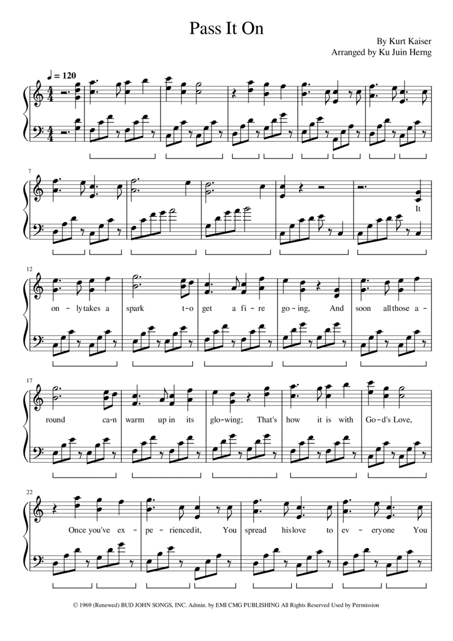 Pass It On Piano Solo scores gallery preview page 1