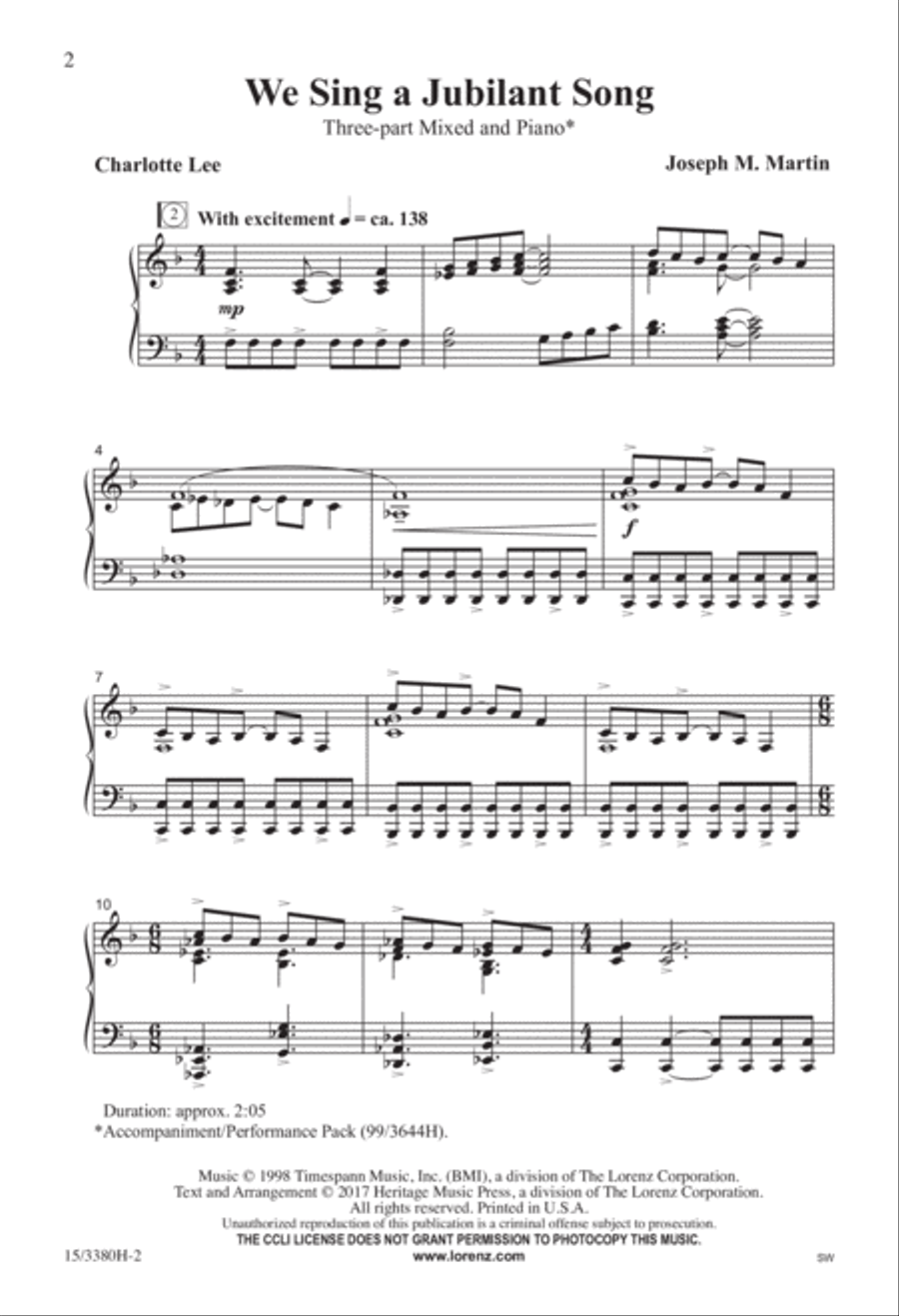 We Sing a Jubilant Song 3-Part scores gallery preview page 2