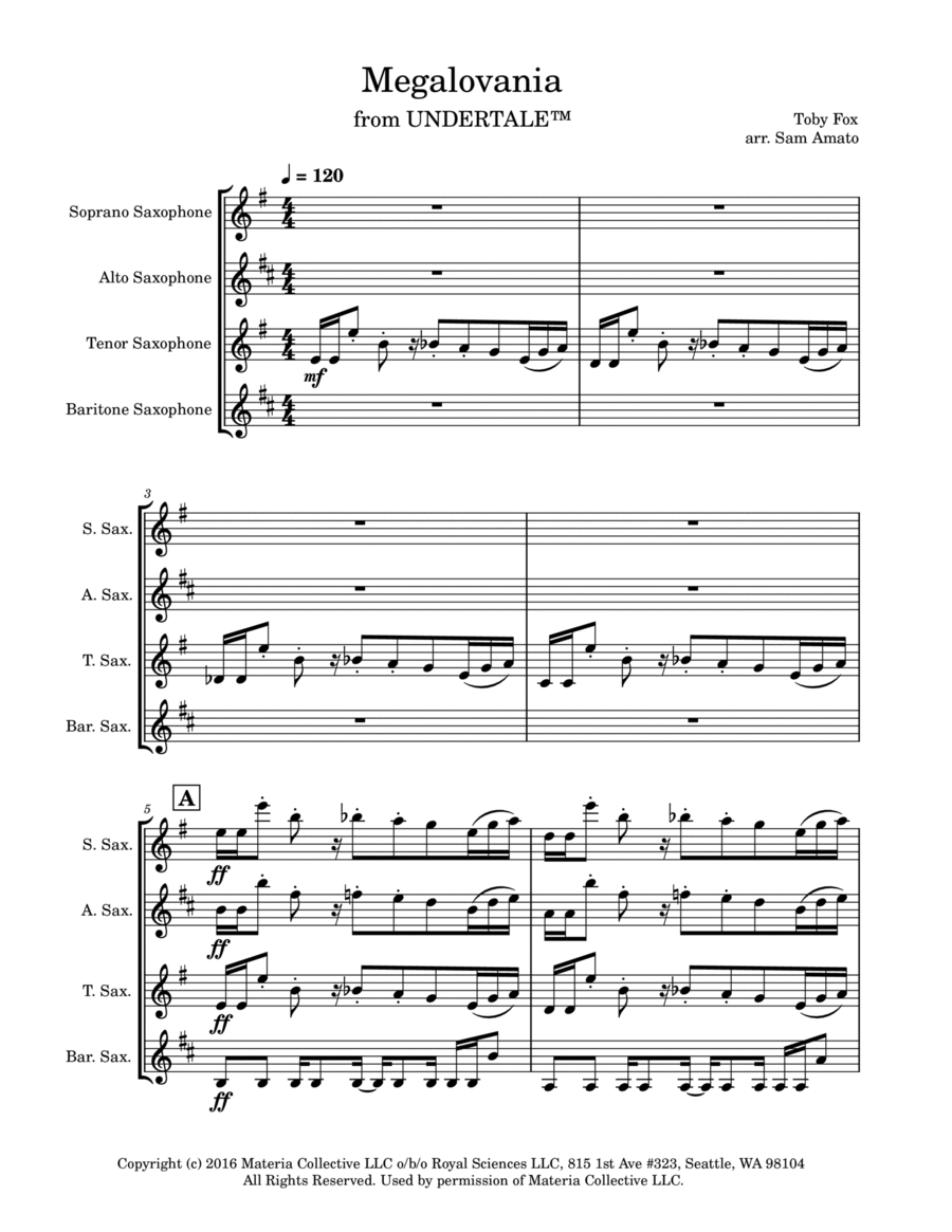MEGALOVANIA (from Undertale) Woodwind Quartet scores gallery preview page 1