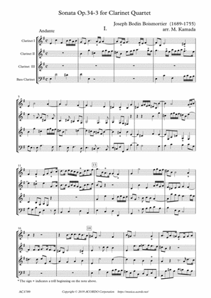 Sonata Op.34-3 for Clarinet quartet
